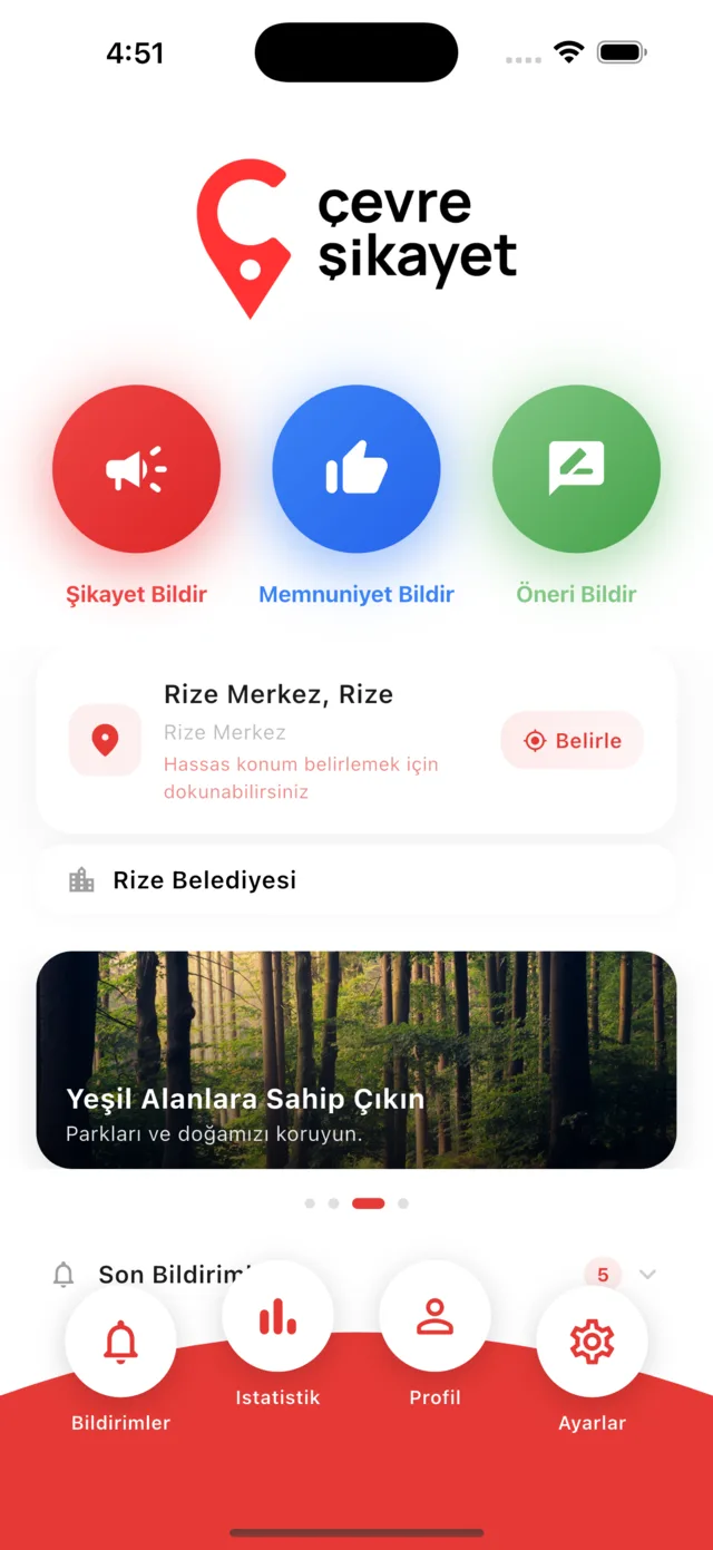 Çevre Şikayet uygulaması ana ekranı